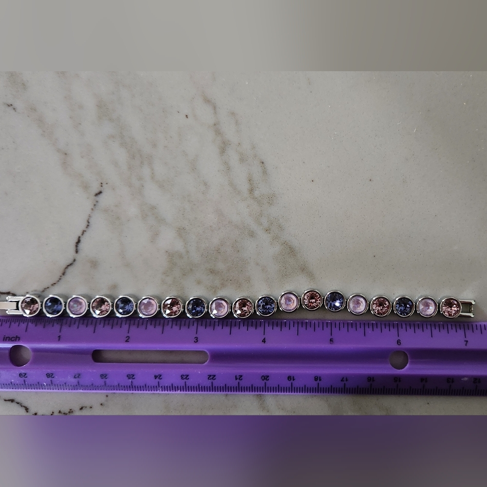 Authentic Touchstone SS Bracelet W/purple/pinks Swarovski Stones, Sz 7 - Picture 7 of 8